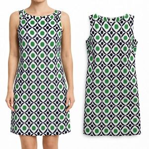 Alyx Limited Green Navy Blue Geometric Mod Print Sleeveless Shift Dress Size 10